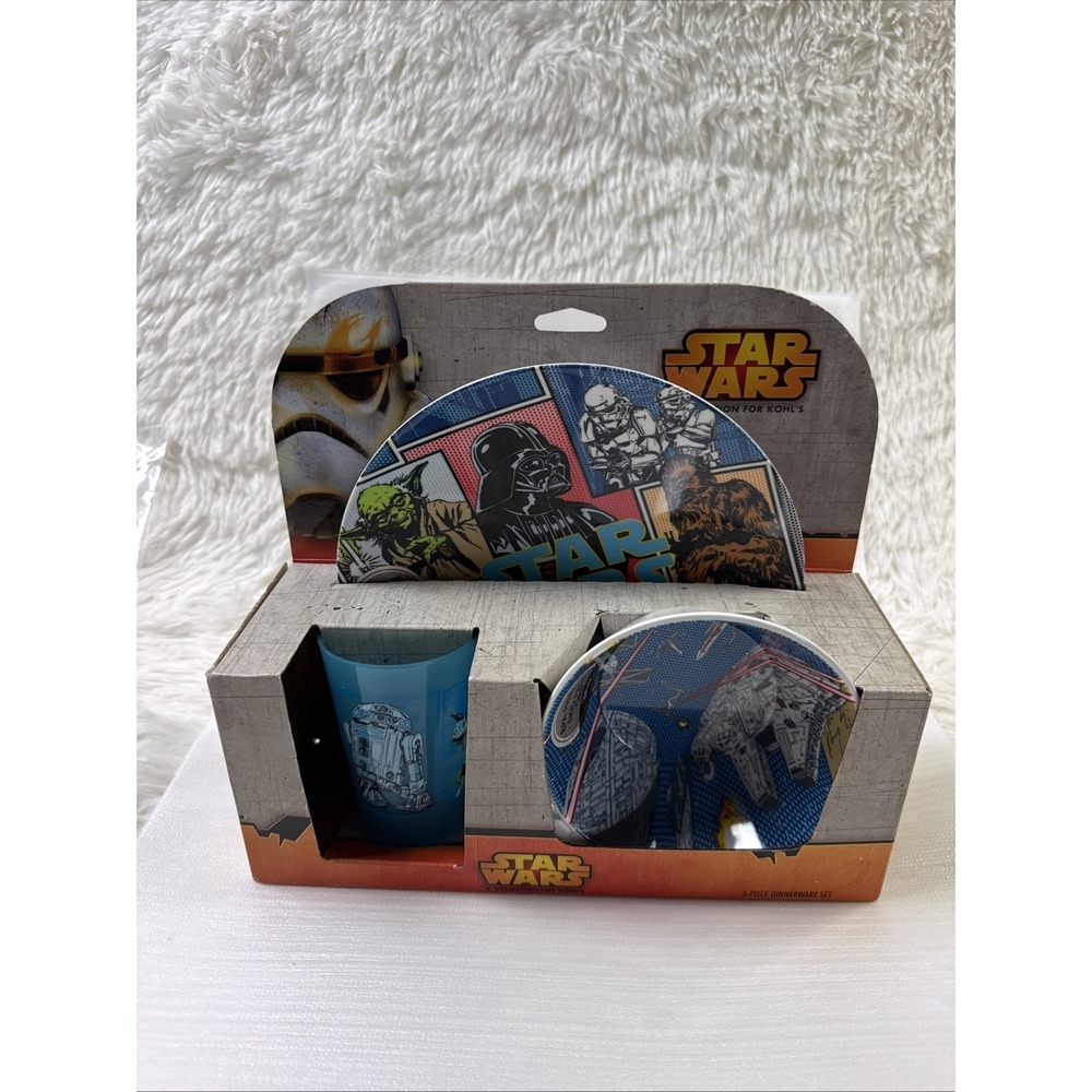 Disney Star Wars Darth Vader 3 Piece Kids Dinnerware Set Plate Bowl Cup NIB
